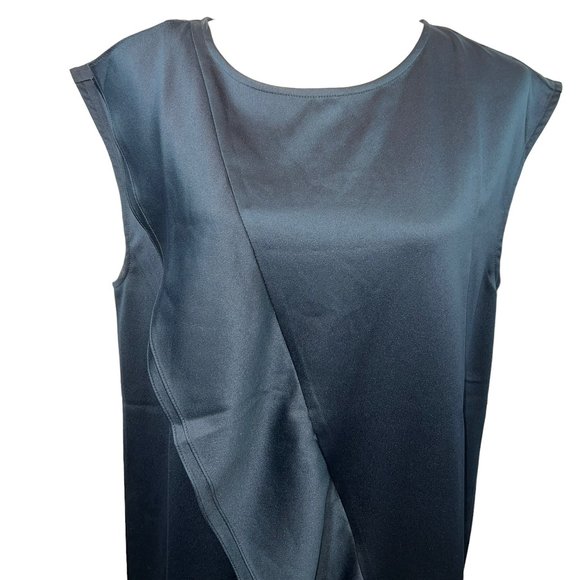 Like new H by HALSTON Navy Blue Satin-Like Sleeveless Shift Dress Size Medium - Picture 9 of 10